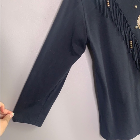 Vintage Fringe Black Southwest V-Neck Top Medium - Picture 5 of 8